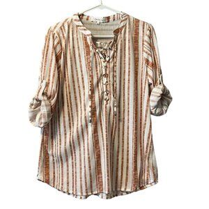 Eden & Olivia Shirt Size Large‎ Striped Tunic Boho Peasant Hippie Preppy